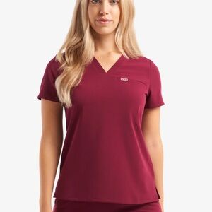LAGO Scrub Top Women's XS Black Cherry One Pocket Stretch Recycle Material